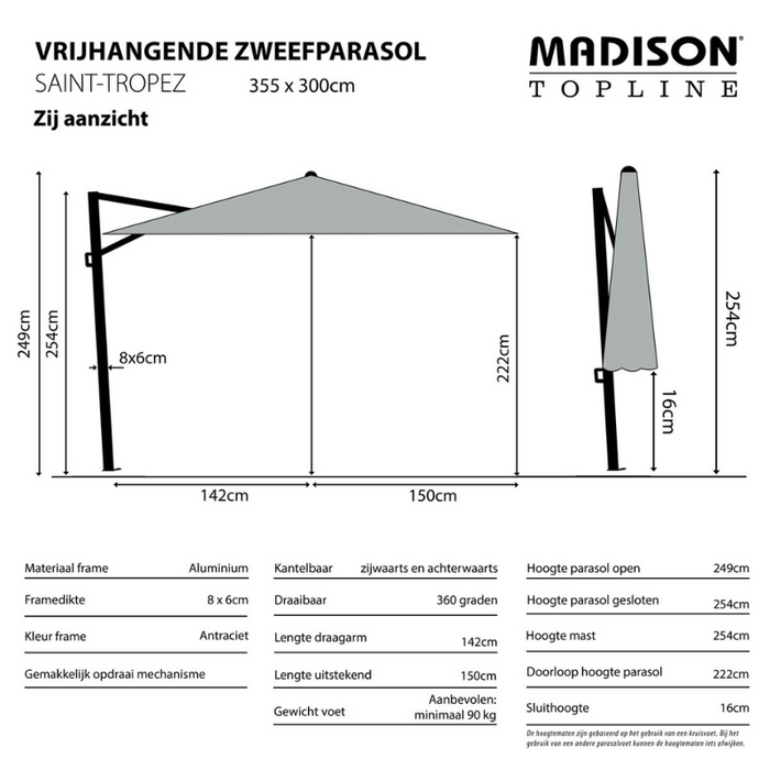 Madison Parasol Saint-Tropez grey + voet + hoes