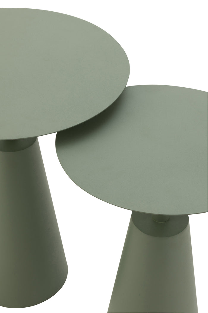 J-line - Set Van 2 Tafels Rond Ijzer Groen - 48x48x56cm