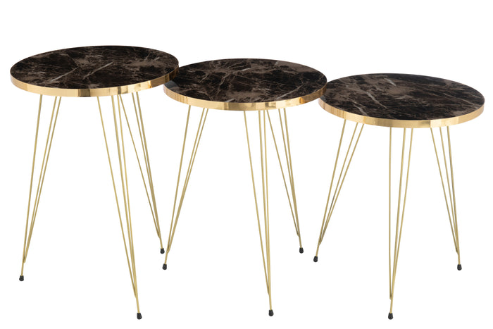 J-line - Set Van Drie Bijzettafels Mdf|metaal Wit|zwart - 38x38x56cm