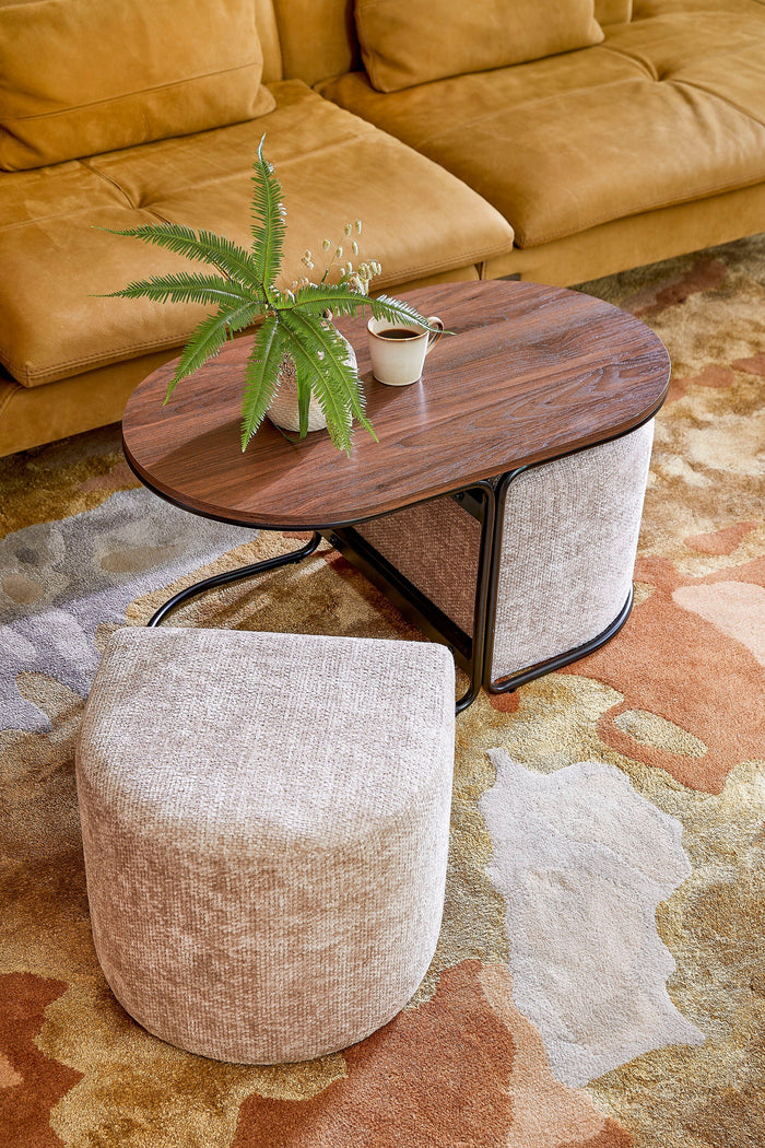 Mica Decorations Salontafel met Poefs - L79 x B45 x H41 cm - Grijs