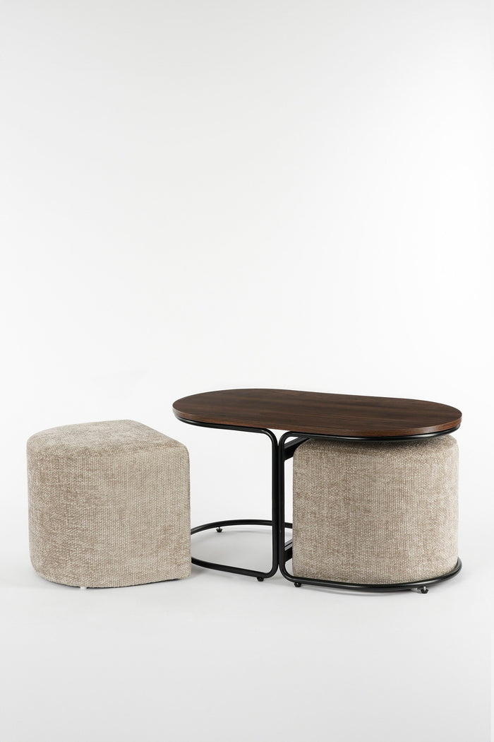 Mica Decorations Salontafel met Poefs - L79 x B45 x H41 cm - Grijs