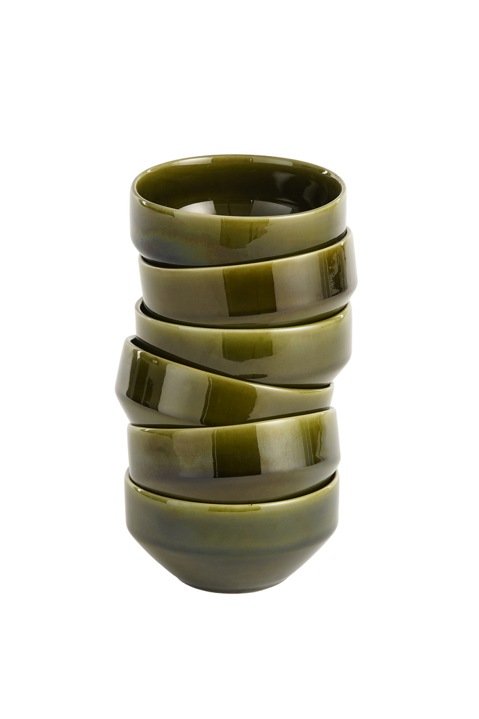 Mica Decorations Rhea Schaal - Set van 6 - Ø12,5 cm - Keramiek - Groen