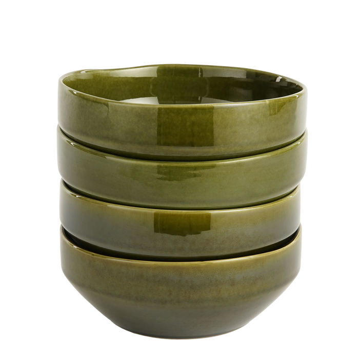 Mica Decorations Rhea Schaal - Set van 4 - Ø22,5 cm - Keramiek - Groen