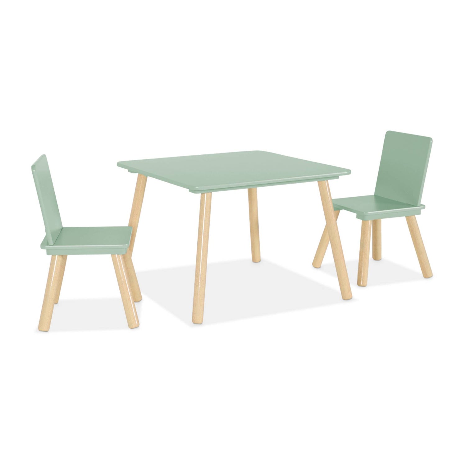 sweeek - Vierkante kindertafel grenenhout 2 stoelen