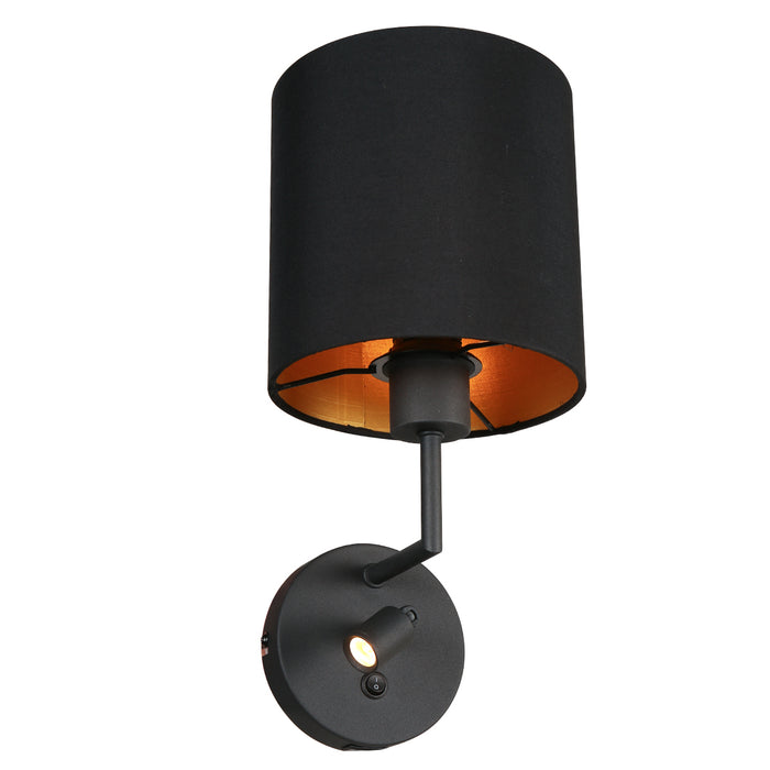 Mexlite - wandlamp - Noor - zwart - linnen metaal - Ø 18cm - LED_E27