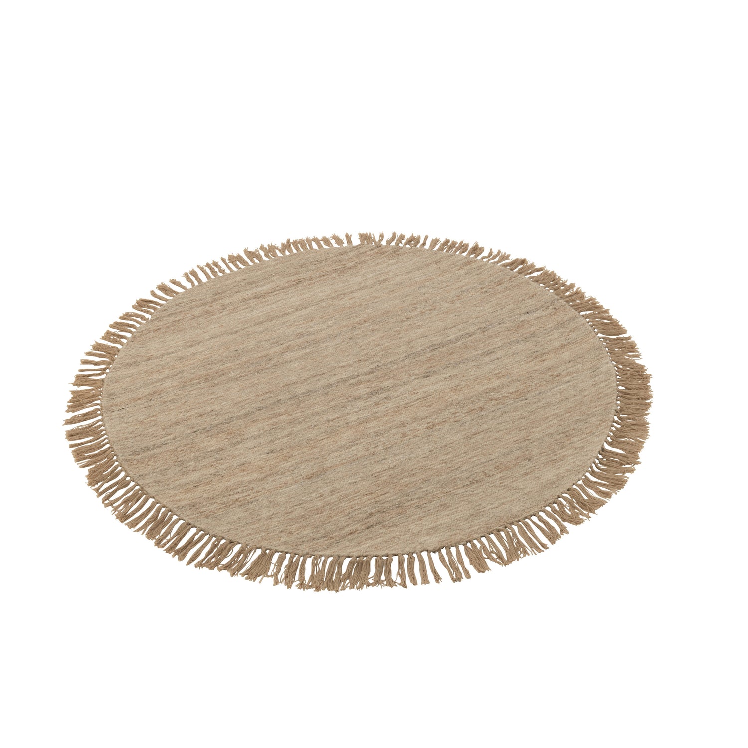 J-line - Tapijt Rond+franjes Weefsel Wol Beige Small - 150x150x2cm