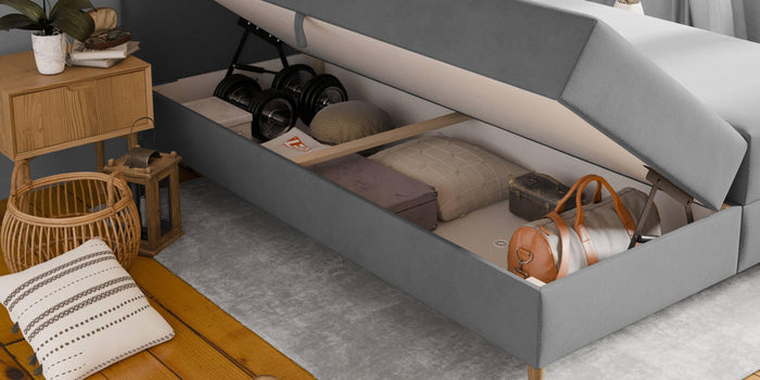 by fonQ Novae Boxspring met Opbergruimte 160 x 200 cm - Grijs / Zwart