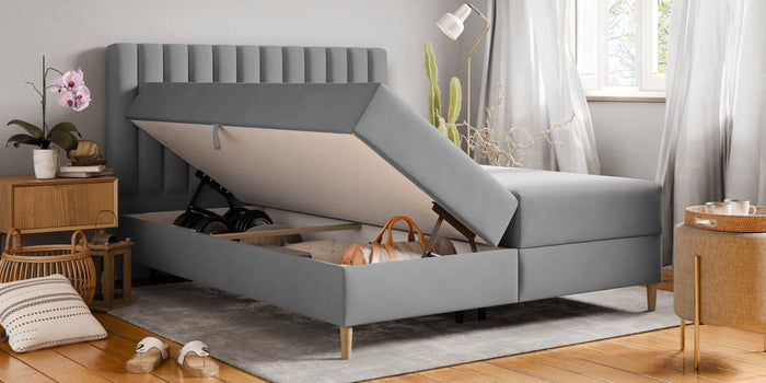 by fonQ Pazara Boxspring met Opbergruimte 160 x 200 cm - Grijs / Naturel