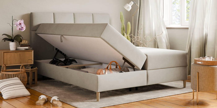 by fonQ Novae Boxspring  met Opbergruimte 160 x 200 cm - Beige / Naturel
