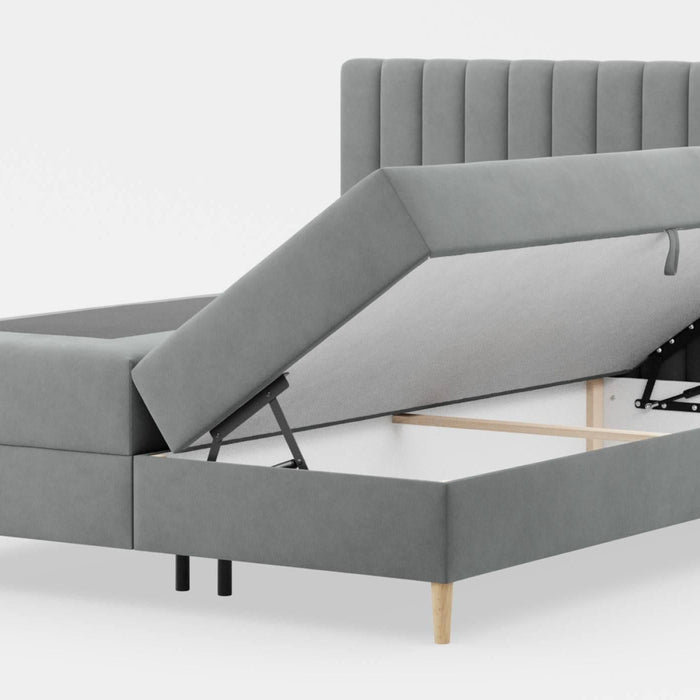 by fonQ Novae Boxspring  met Opbergruimte - 160 x 200 cm - Grijs / Naturel