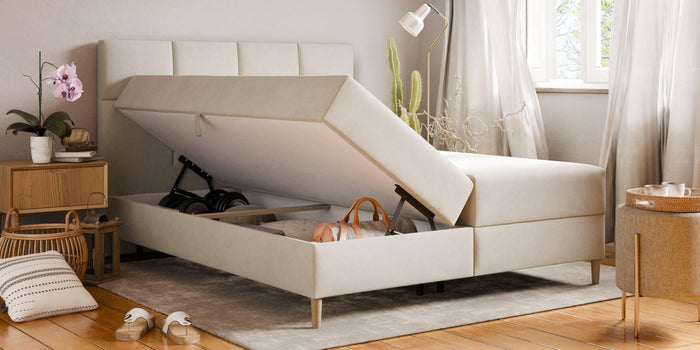 by fonQ Novae Boxspring  met Opbergruimte 160 x 200 cm - Crème / Naturel