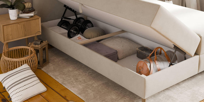 by fonQ Novae Boxspring  met Opbergruimte 180 x 200 cm - Crème / Naturel