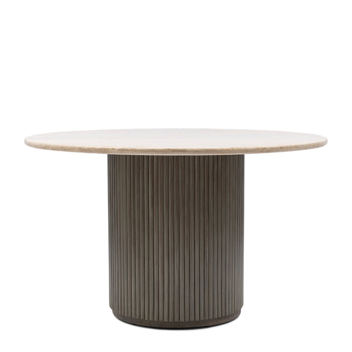 Rivièra Maison - Elegante ronde eetkamertafel in natuurlijk travertine en mangohout, 78 cm hoog