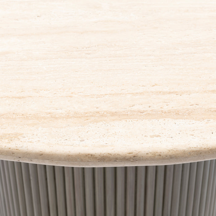 Rivièra Maison - Elegante ronde eetkamertafel in natuurlijk travertine en mangohout, 78 cm hoog