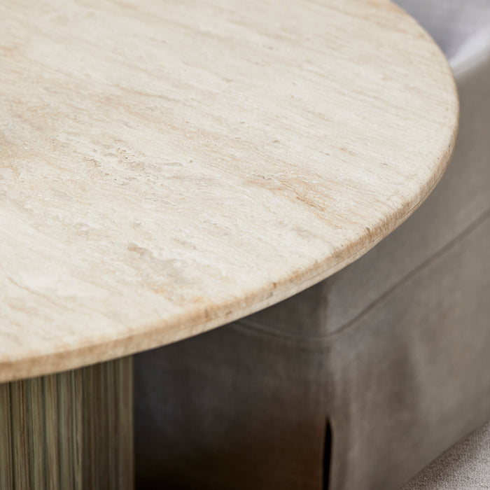 Rivièra Maison - Elegante ronde eetkamertafel in natuurlijk travertine en mangohout, 78 cm hoog