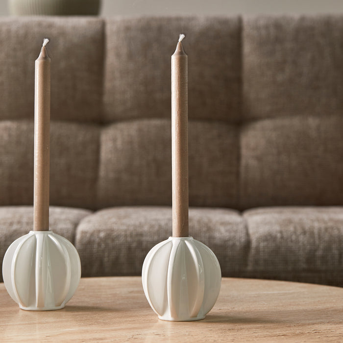 Riviera Maison Kaarsenhouder Wit - Siena - Porselein (ØxH) 11x11.5