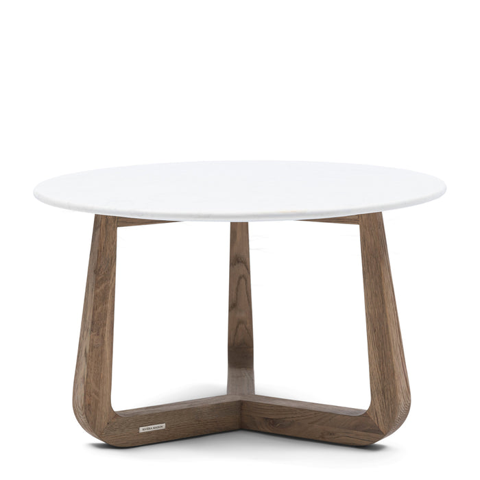 Rivièra Maison - Elegante ronde salontafel in crème marmer en eikenhout met afmetingen 42 cm hoog