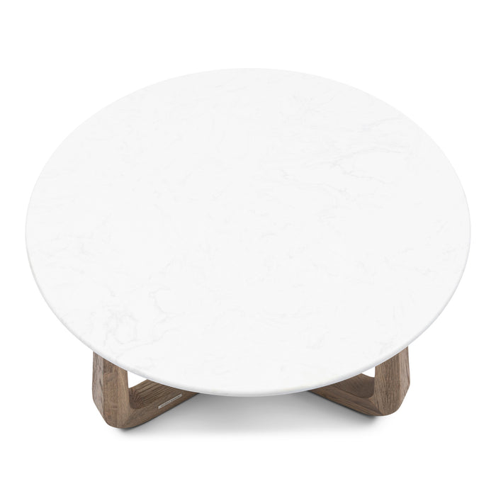 Rivièra Maison - Elegante ronde salontafel in crème marmer en eikenhout met afmetingen 42 cm hoog