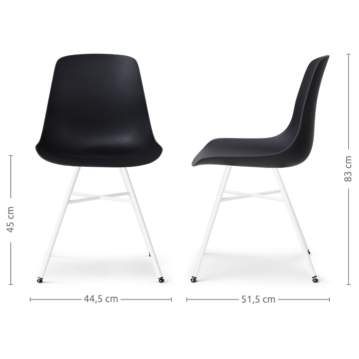 Nolon Noa-Pip Eetkamerstoelen Set van 2 - Zwart - Witte Poten