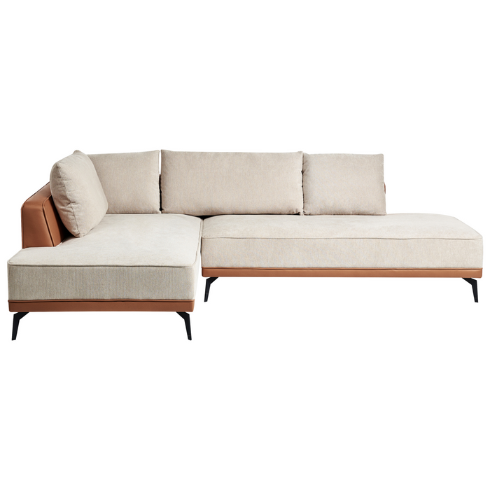 Beliani-MYKEN-Hoekbank-Lichtbeige-Rechtszijdig-Polyester|Kunstleer