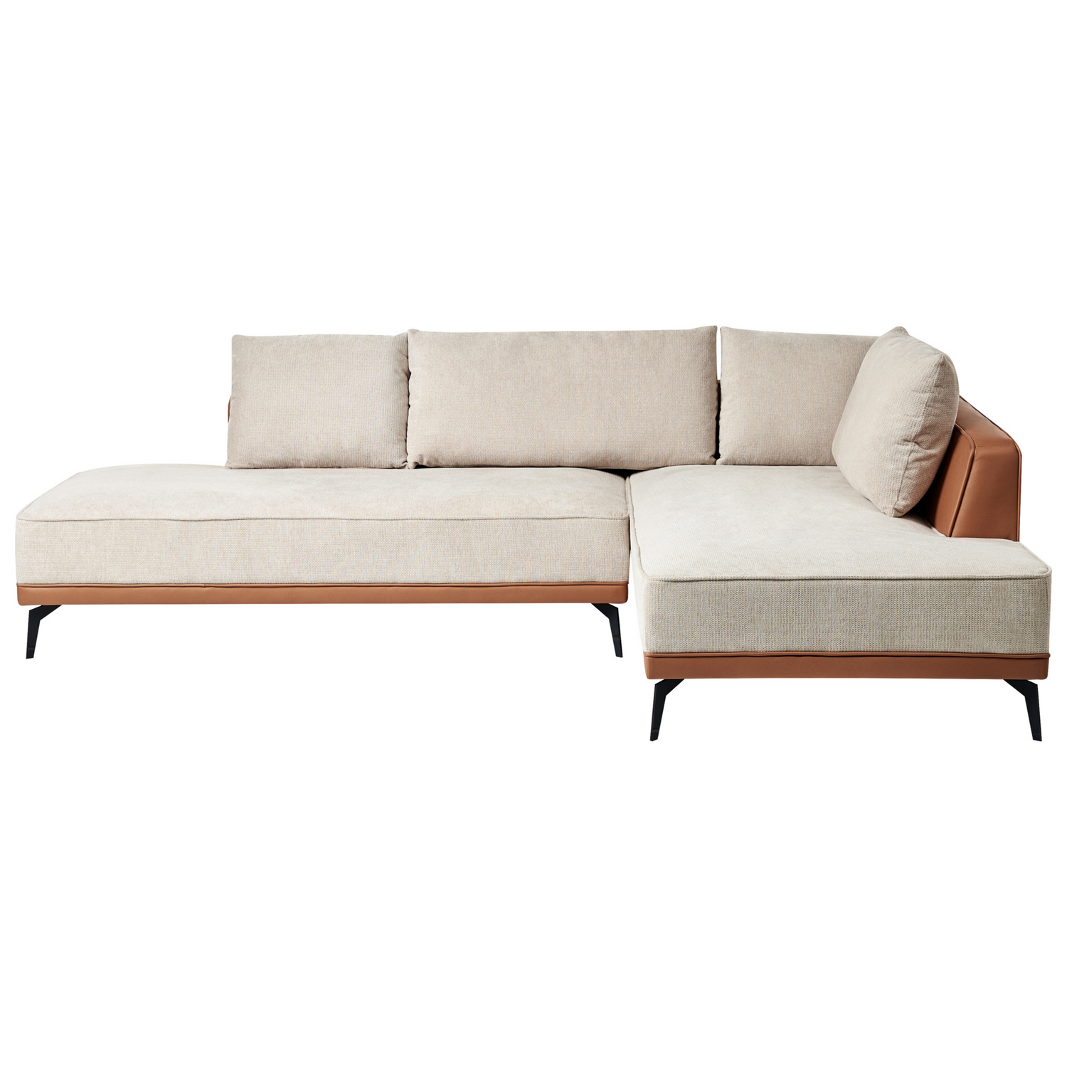 Beliani-MYKEN-Hoekbank-Lichtbeige-Linkszijdig-Polyester|Kunstleer