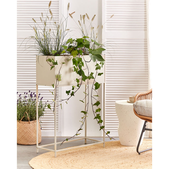 Beliani-TAPIEN-Verhoogde plantenbak-Beige-70 x 30 x 100 cm-Metaal