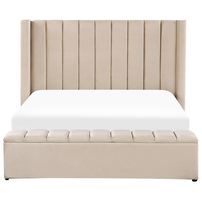 Beliani-NOYERS-Bed met opbergruimte-Beige-160 x 200 cm-Fluweel