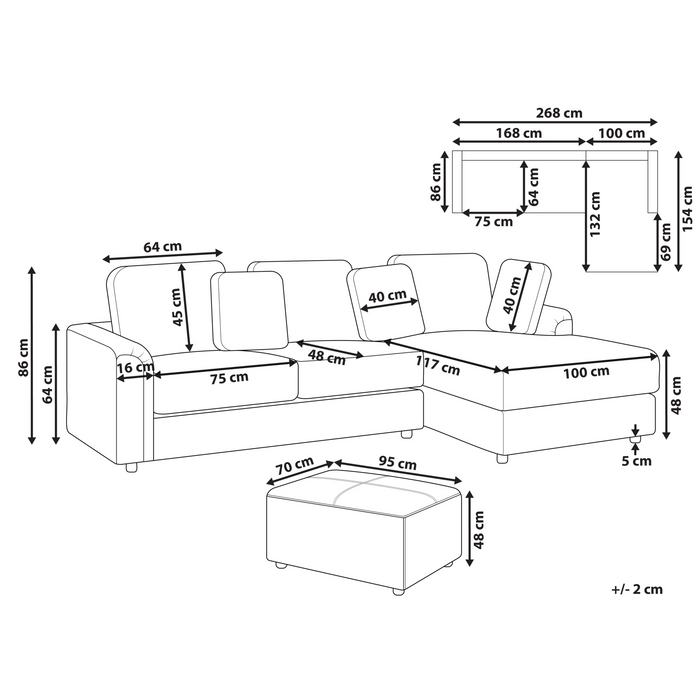 Beliani - KOHLO - Hoekbank met ottomaan - Taupe - Linkszijdig - Stof