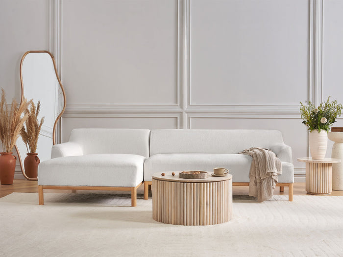 Beliani - SOSJO - Hoekbank - Gebroken wit - Rechtszijdig - Bouclé