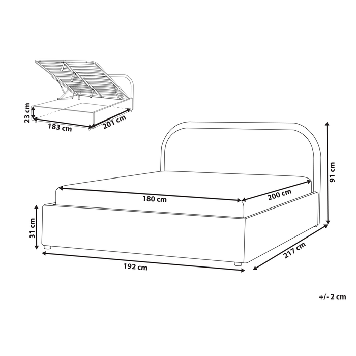 Beliani-QUILLIEN-Bed met opbergruimte-Lichtbeige-180 x 200 cm-Bouclé