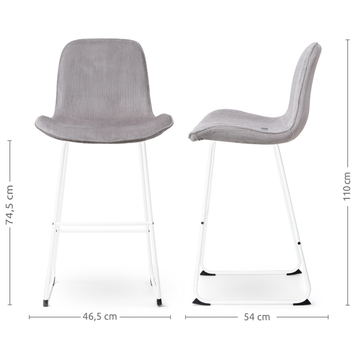 Nolon Nino-Fé Barkrukken Set van 2 - Ribstof Warm Grijs - Wit - 75 cm