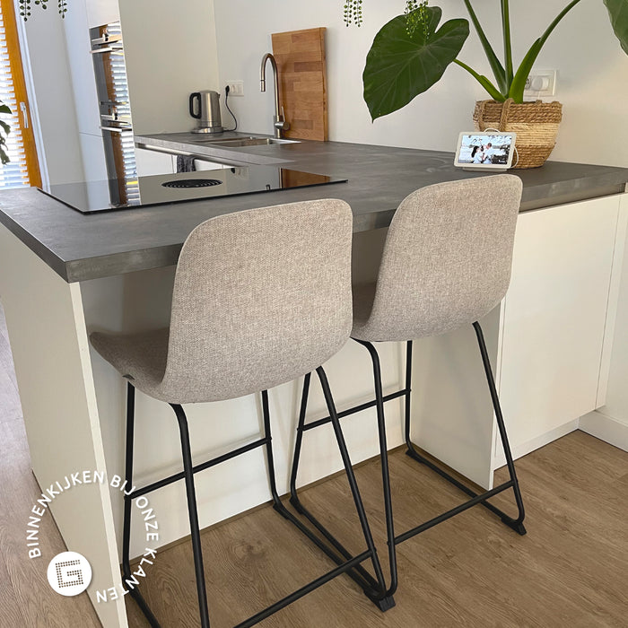 Nolon Nino-Fé Barkrukken Set van 2 - Ribstof Warm Grijs - Wit - 75 cm