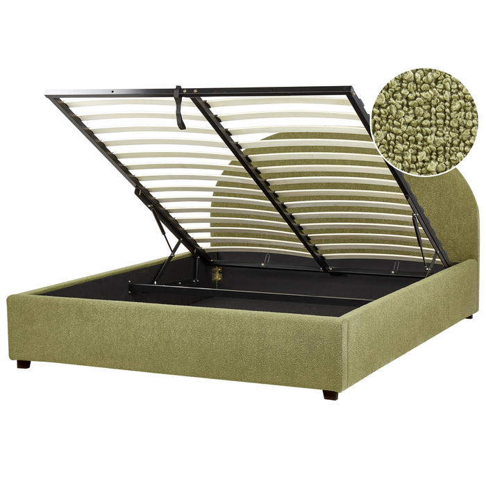 Beliani-VAUCLUSE-Bed met opbergruimte-Lichtgroen-160 x 200 cm-Bouclé