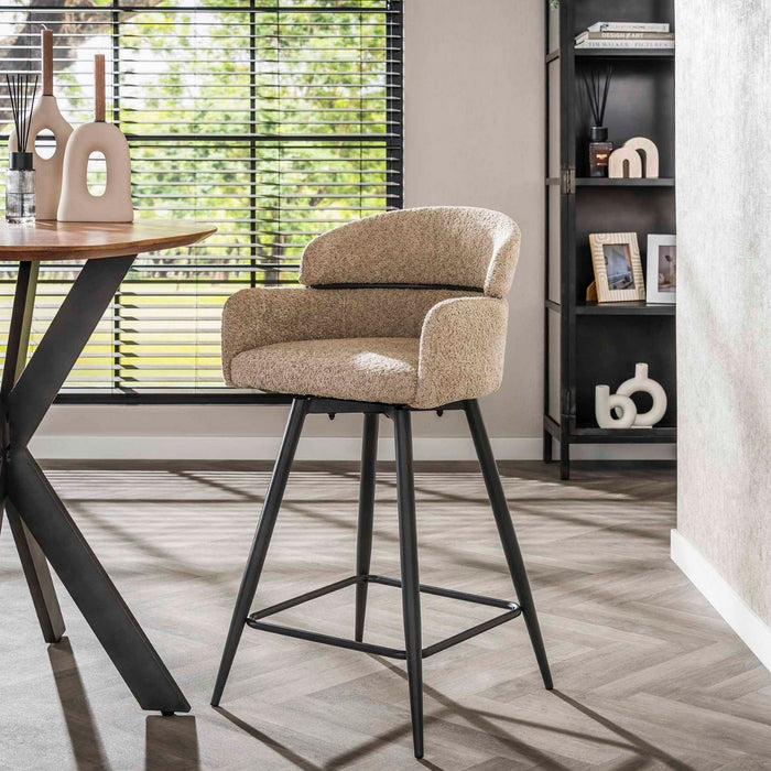 Fraaai Enzo barstoel draaibaar bouclé - zand