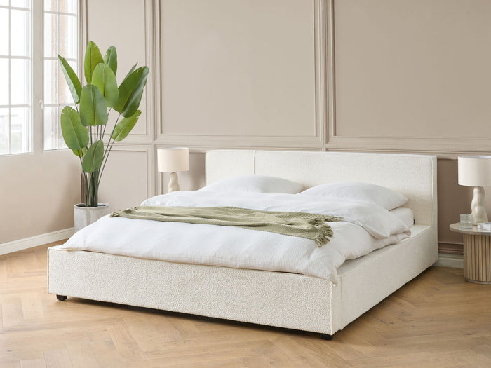 Beliani-MIRANDE-Tweepersoonsbed-Gebroken wit-180 x 200 cm-Bouclé