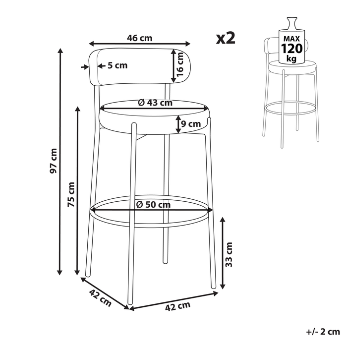Beliani - ALLISON - Barkruk set van 2 - Lichtgroen - Bouclé