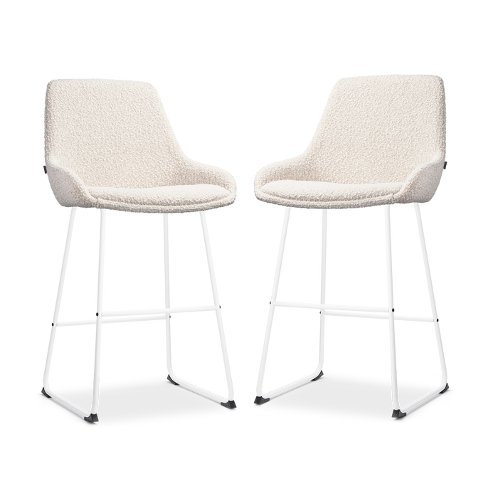 Nolon Nino-Isa Barkrukken Set van 2 - Bouclé Beige - Wit - 65 cm