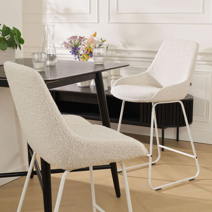 Nolon Nino-Isa Barkrukken Set van 2 - Bouclé Beige - Wit - 65 cm