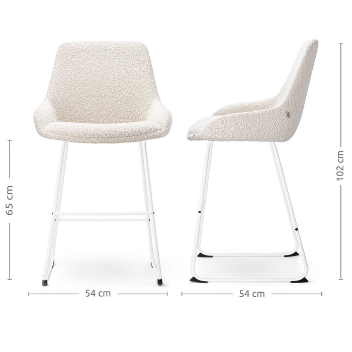 Nolon Nino-Isa Barkrukken Set van 2 - Bouclé Beige - Wit - 65 cm