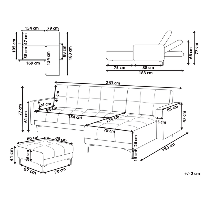 Beliani-ALNES-Hoekbank met ottomaan-Beige-Linkszijdig-Polyester