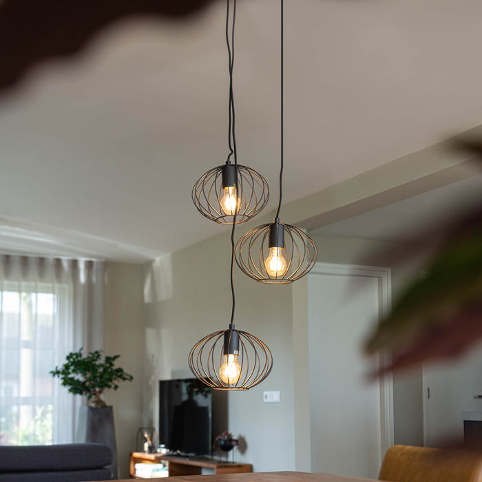 QAZQA Industriële hanglamp zwart 3-lichts - Margarita