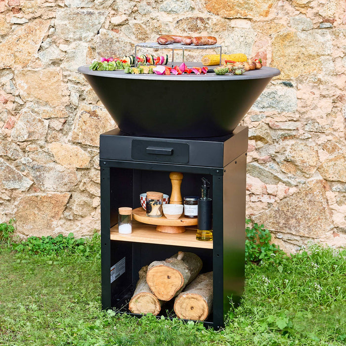 sweeek - Vuurkorf barbecue Ø81,5cm, grillrooster, houtopslag