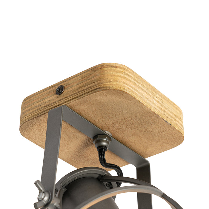 QAZQA Industriële spot donkergrijs met hout verstelbaar - Arthur