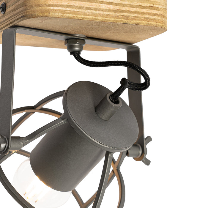 QAZQA Industriële spot donkergrijs met hout verstelbaar - Arthur
