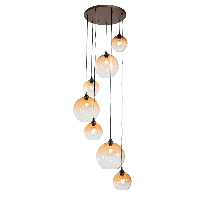 QAZQA Art Deco hanglamp donkerbrons met amber glas 7-lichts - Sandra