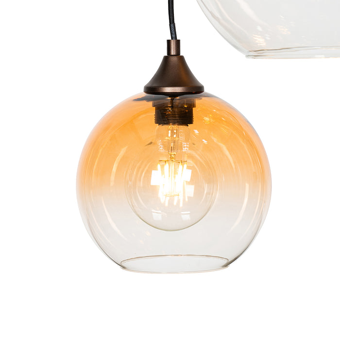 QAZQA Art Deco hanglamp donkerbrons met amber glas 7-lichts - Sandra