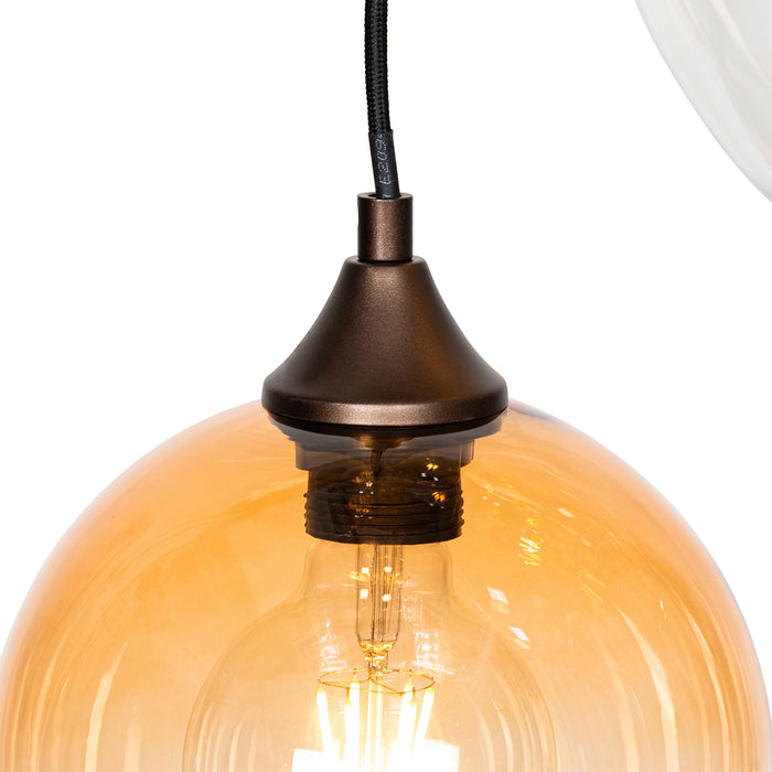 QAZQA Art Deco hanglamp donkerbrons met amber glas 7-lichts - Sandra