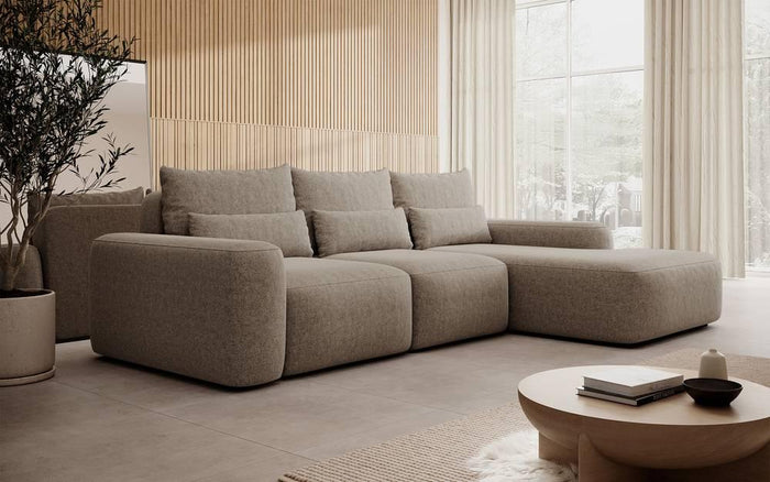 NADUVI Collection Hoekbank met slaapfunctie Calvados rechts chenille