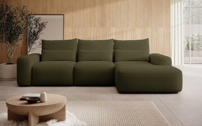 NADUVI Collection Hoekbank met slaapfunctie Calvados rechts chenille