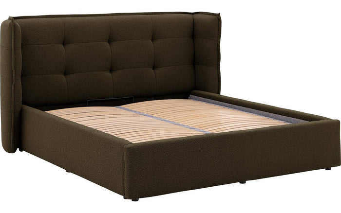 Goossens Gestoffeerd Bedframe Canon - 140 x 200 - Stof boucle bosgroen